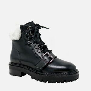 Charles David Clich Faux Fur Cuff Boot Women's Black Adjustable Buckle Strap